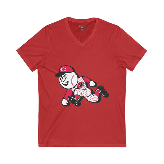 Vintage Baseball Mascot V-Neck Tee for Sports Fans