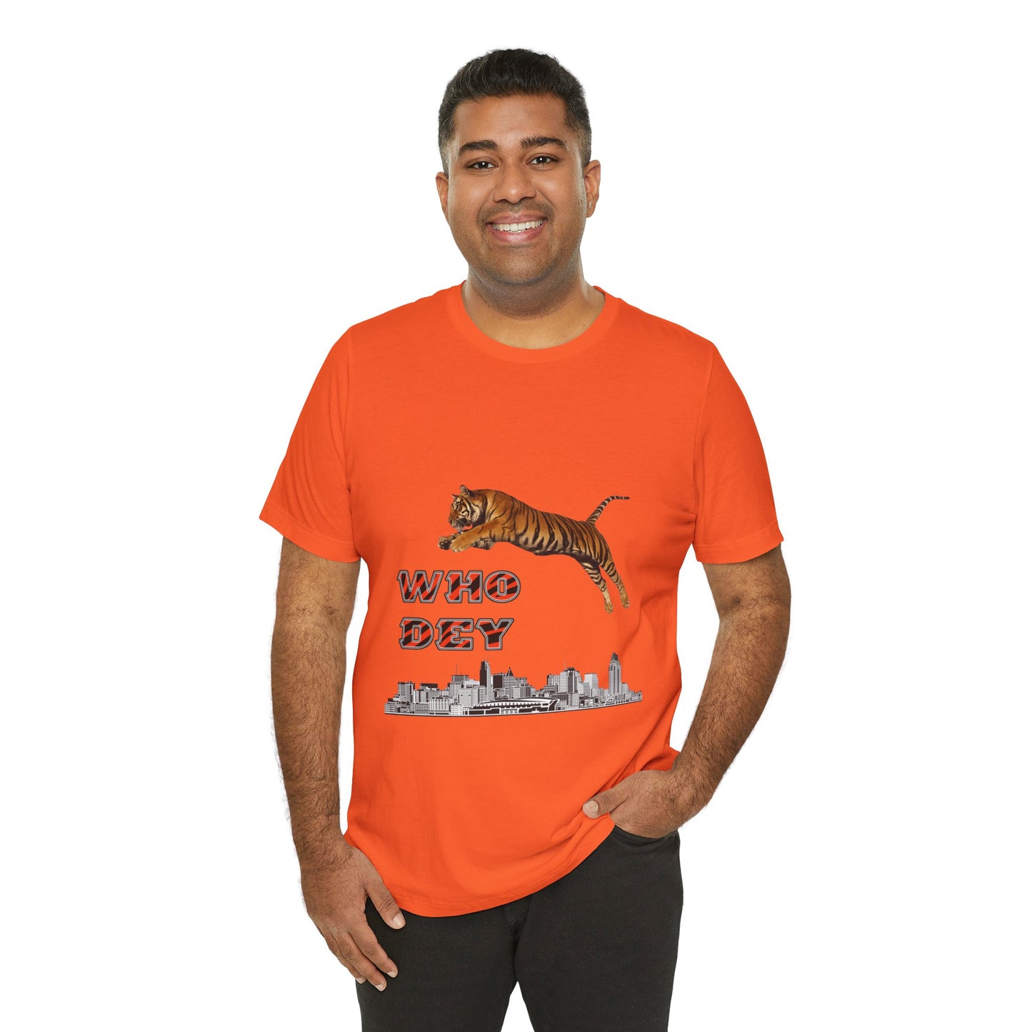 Leaping tiger over city Unisex Jersey Short Sleeve Tee