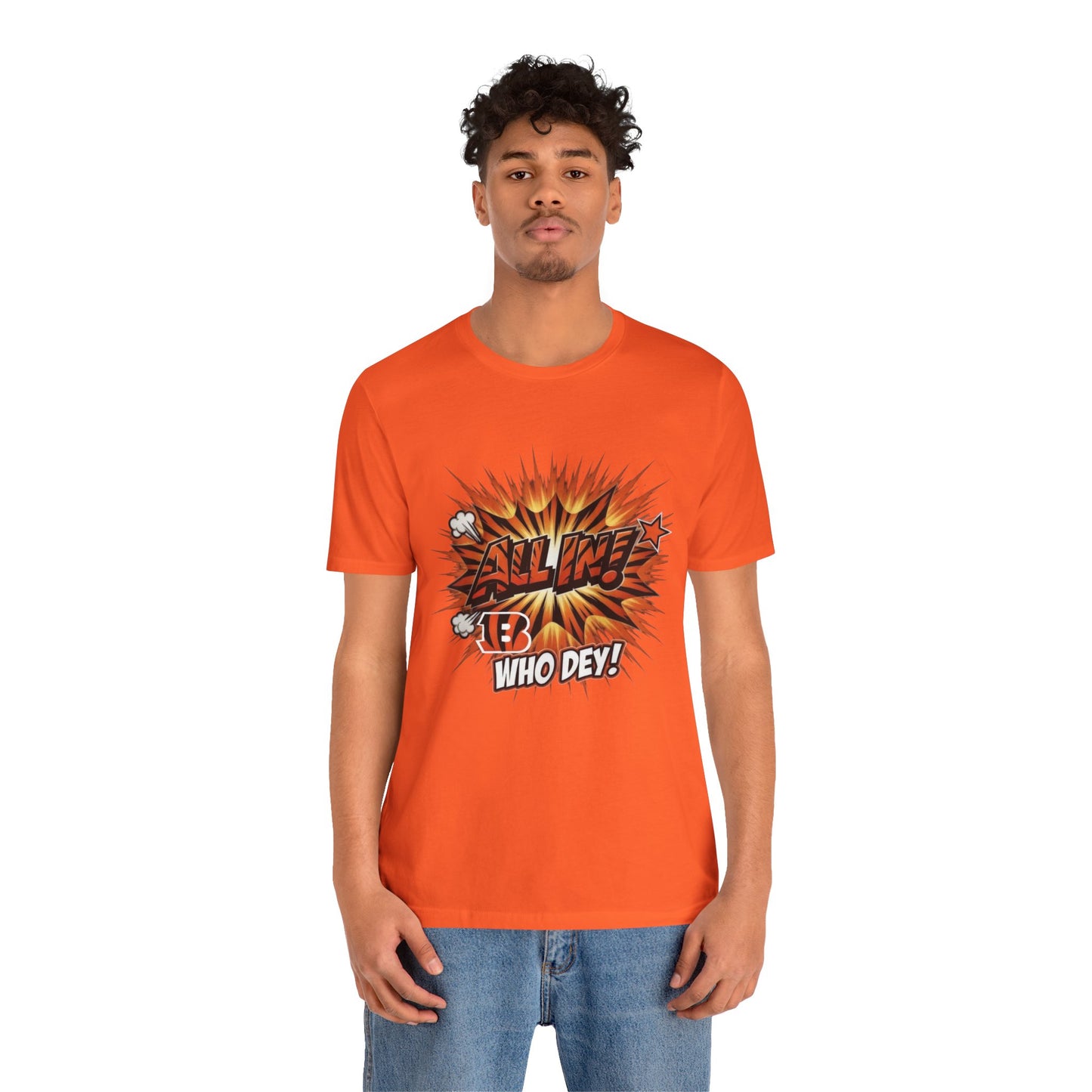 All In! Who Dey! Bengals Fan T-Shirt – All In Comic Burst Tee