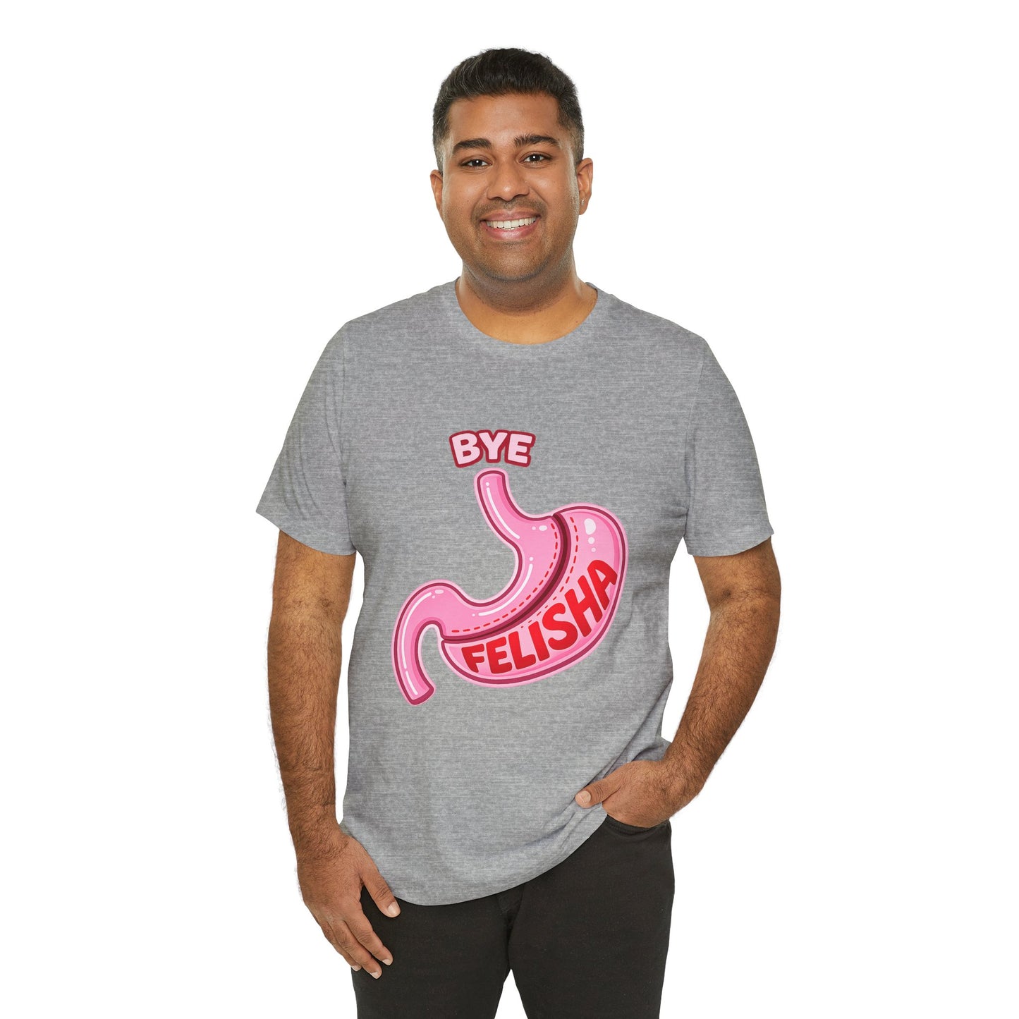 Bye Felisha Gastric Sleeve Stomach Graphic Tee — Funny Pink Cartoon Stomach T-Shirt