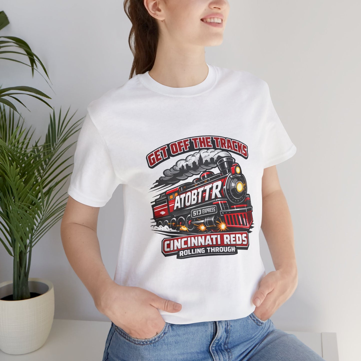 Cincinnati Reds Vintage Train "GET OFF THE TRACKS" Tee — Baseball Fan Shirt
