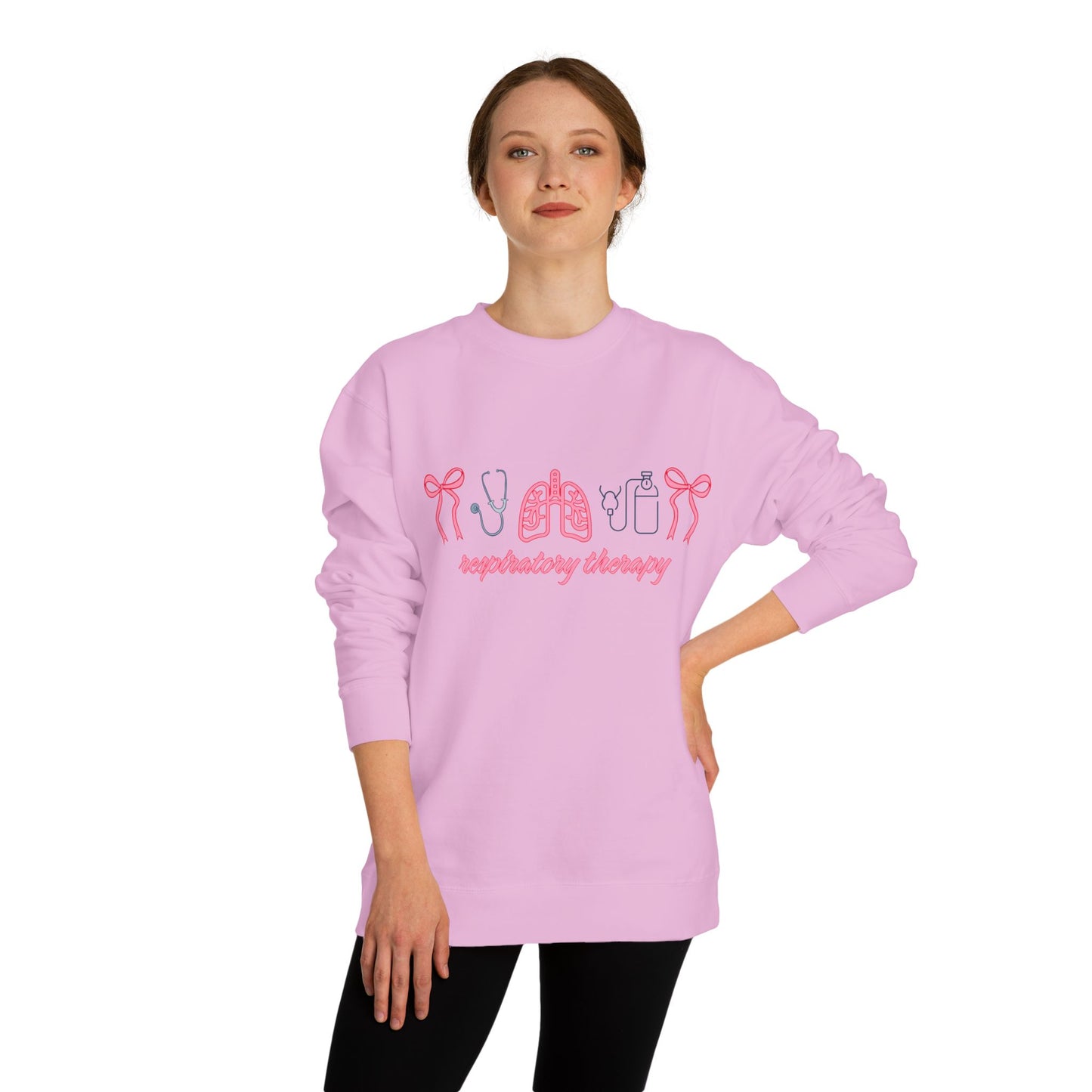 Respiratory Therapy Crewneck Sweatshirt — 'cancer therapy' Pink Ribbon Medical Design