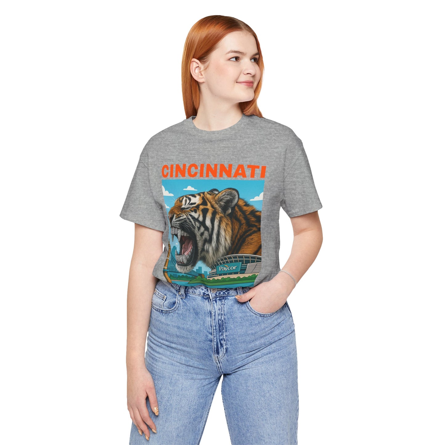 Iced Out Grillz Cincinnati Tiger Graphic T‑Shirt – Roaring City Skyline Tee