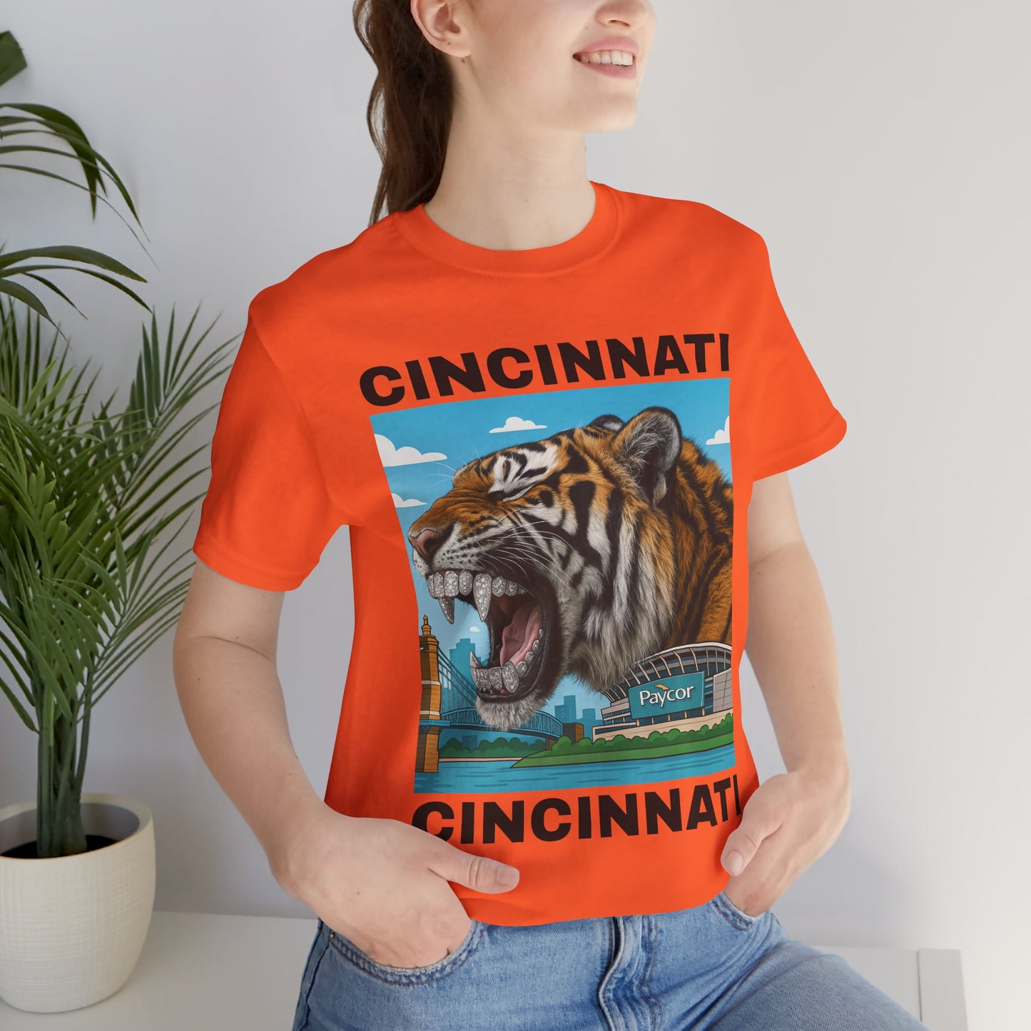 Iced Out Grillz Cincinnati Tiger Graphic T‑Shirt – Roaring City Skyline Tee
