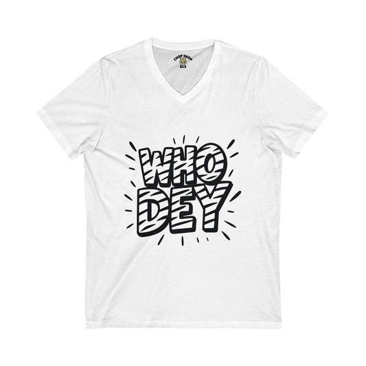 V-Neck Tee - White out "Who Dey"