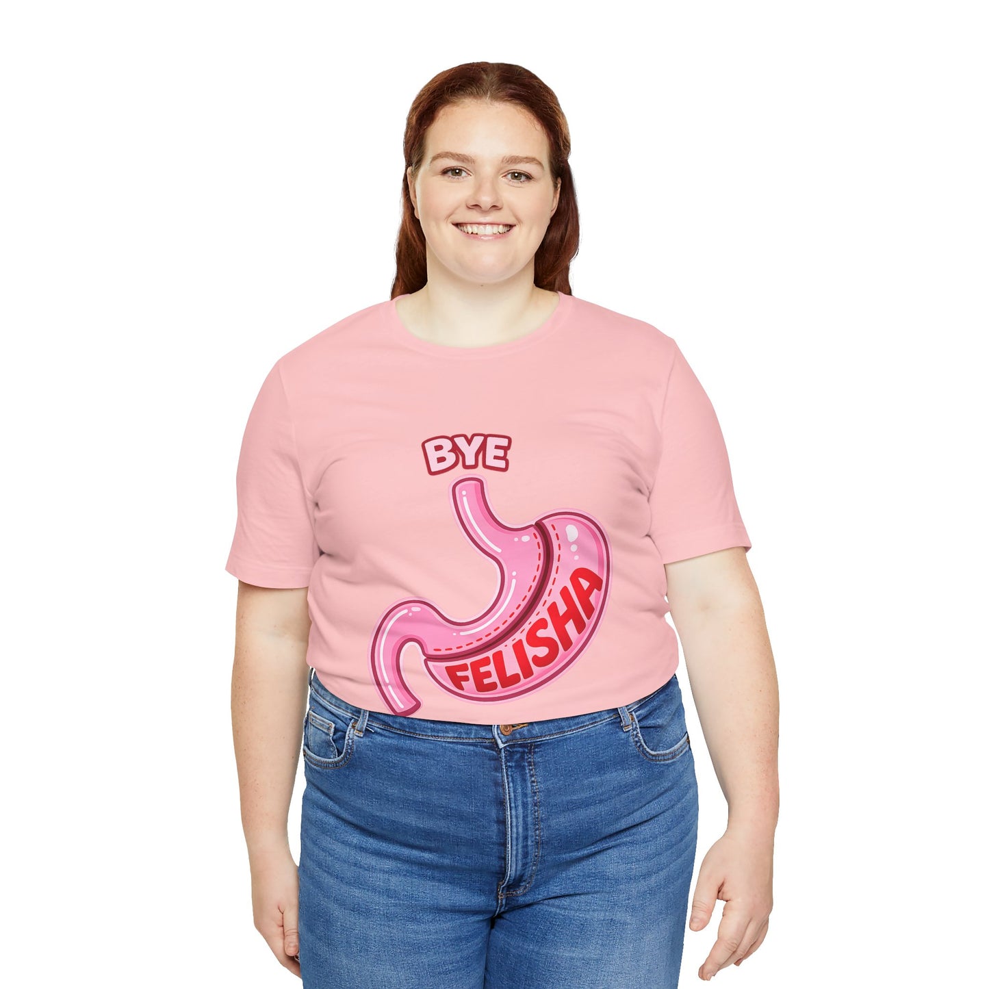 Bye Felisha Gastric Sleeve Stomach Graphic Tee — Funny Pink Cartoon Stomach T-Shirt