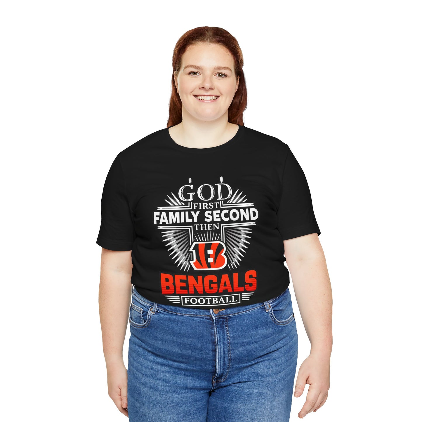 God 1st Bengals Football Tee — "God First, Family Second, Then Bengals" Fan Shirt