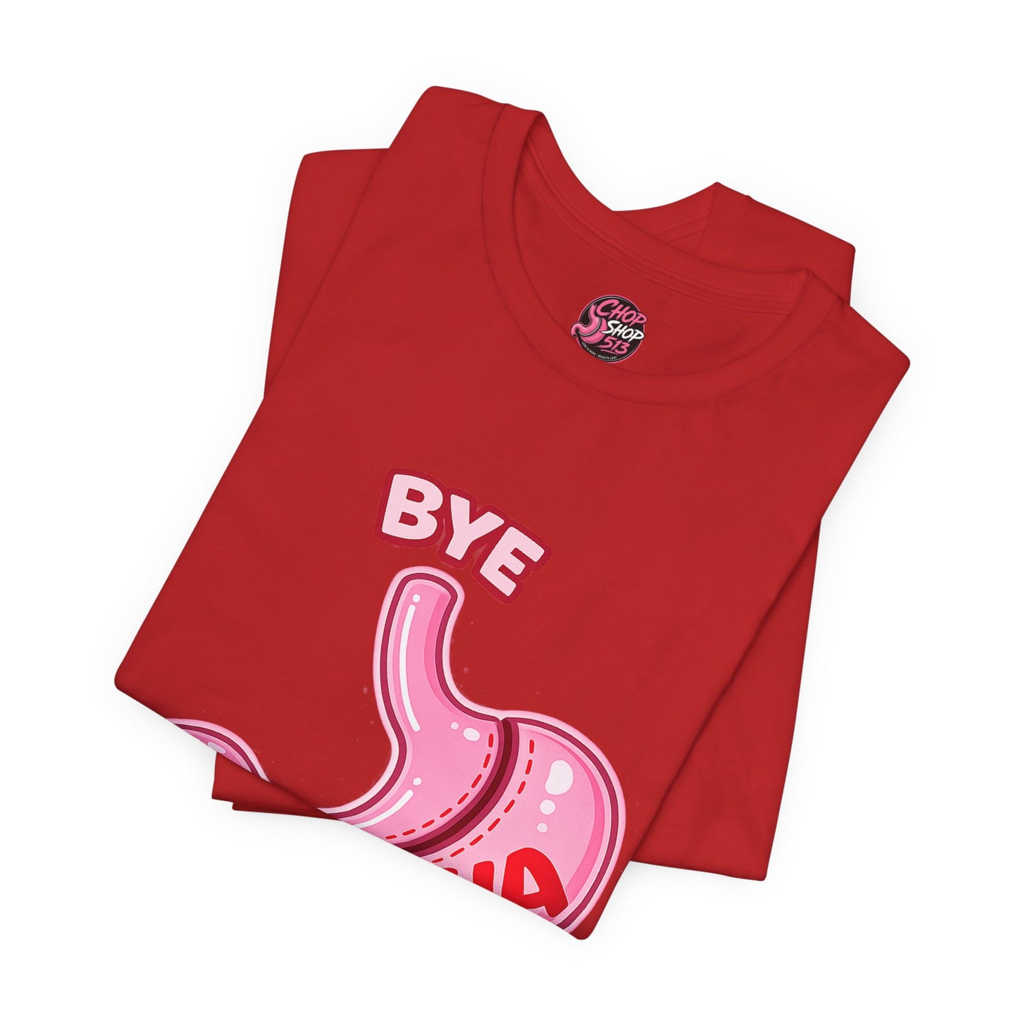 Bye Felisha Gastric Sleeve Stomach Graphic Tee — Funny Pink Cartoon Stomach T-Shirt