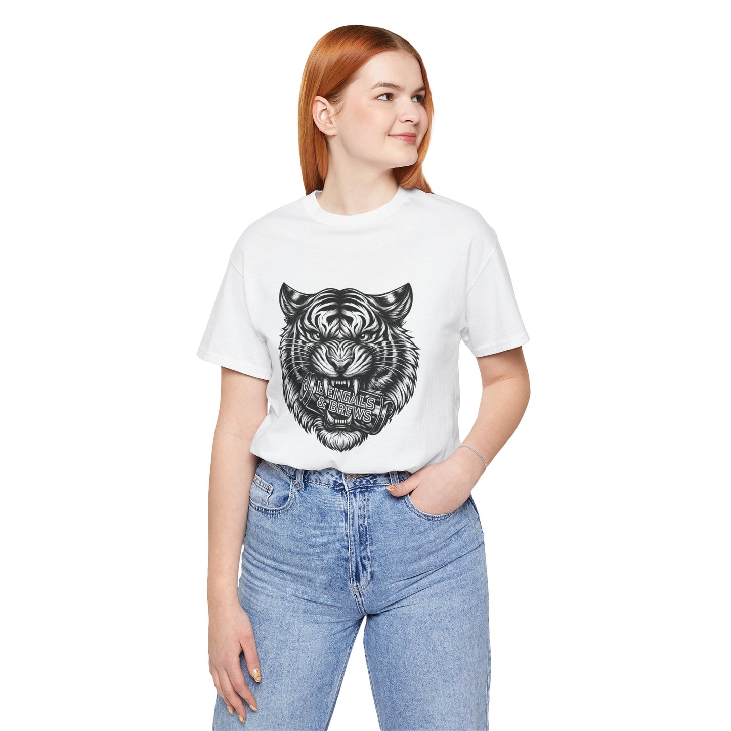 Bengals and Brews Black and White — Fierce Vintage Tiger Head Graphic T-Shirt