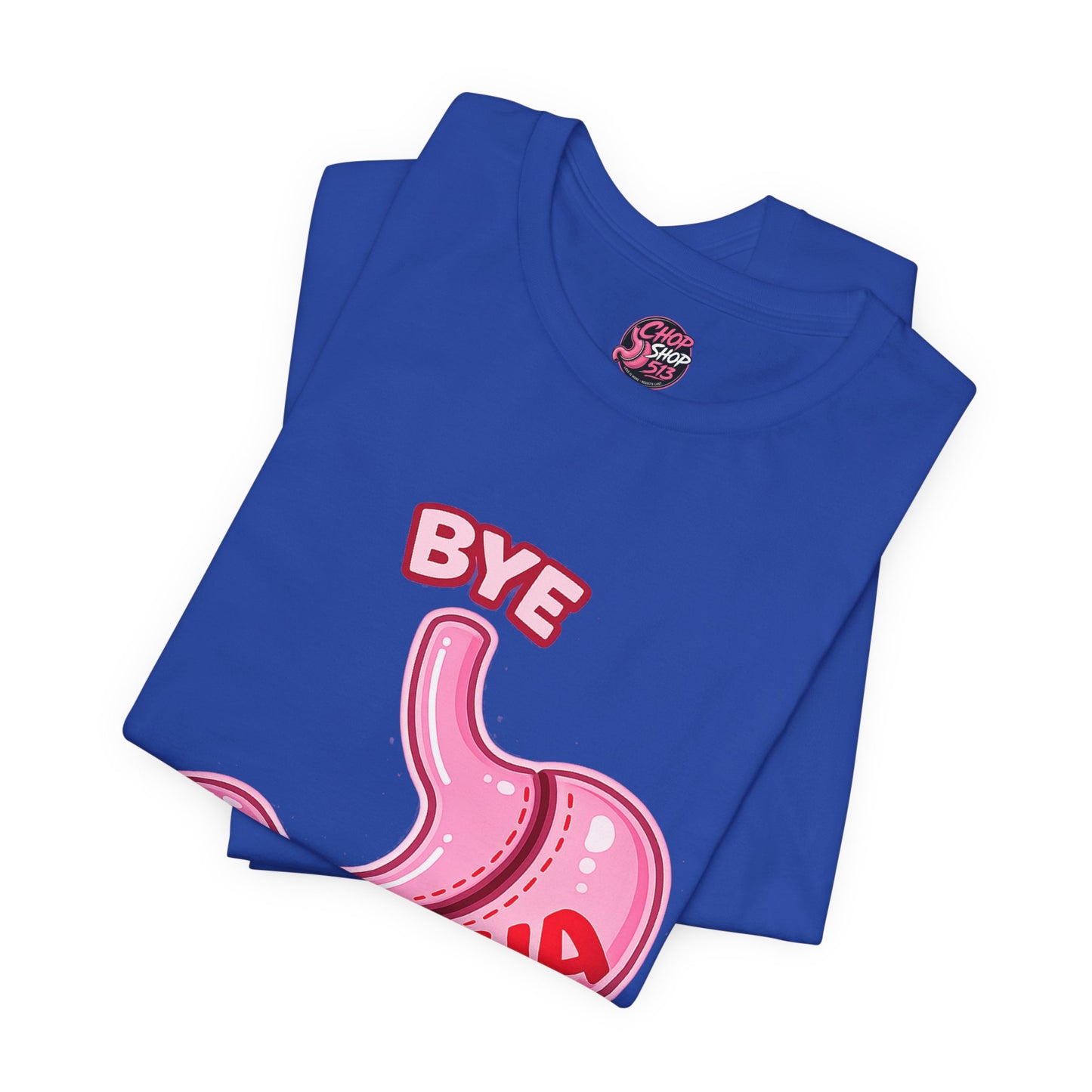 Bye Felisha Gastric Sleeve Stomach Graphic Tee — Funny Pink Cartoon Stomach T-Shirt