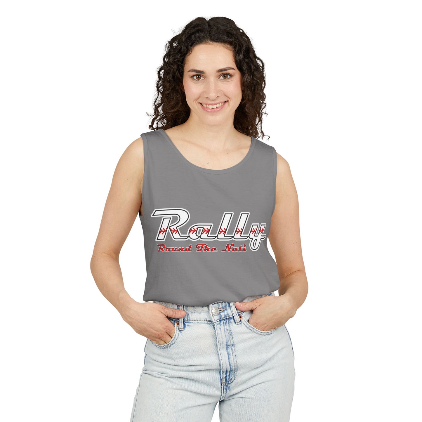 Rally Unisex Garment-Dyed Tank Top, Sporty Summer Wear, Casual Activewear, Fitness Gift, Concert Outfit