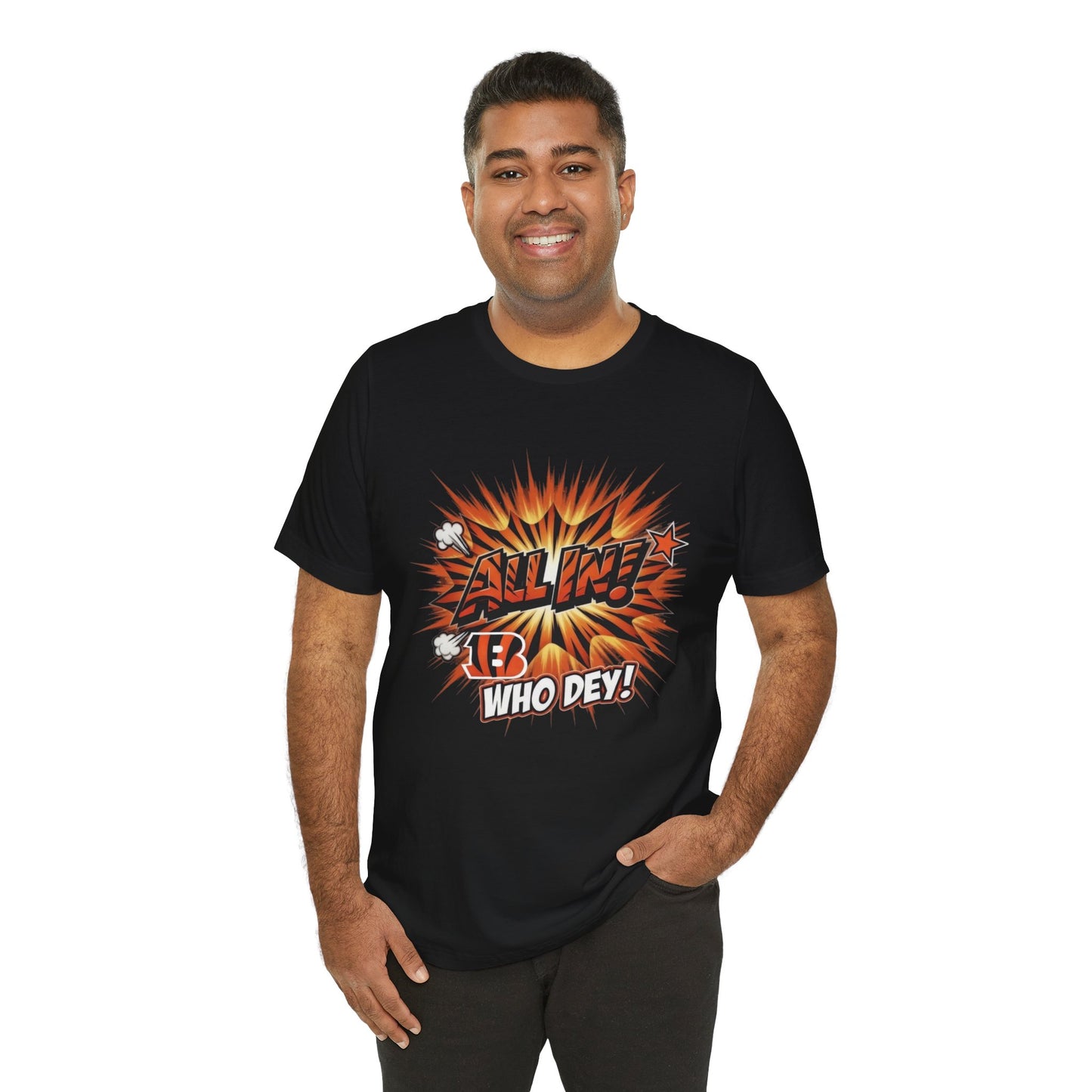 All In! Who Dey! Bengals Fan T-Shirt – All In Comic Burst Tee