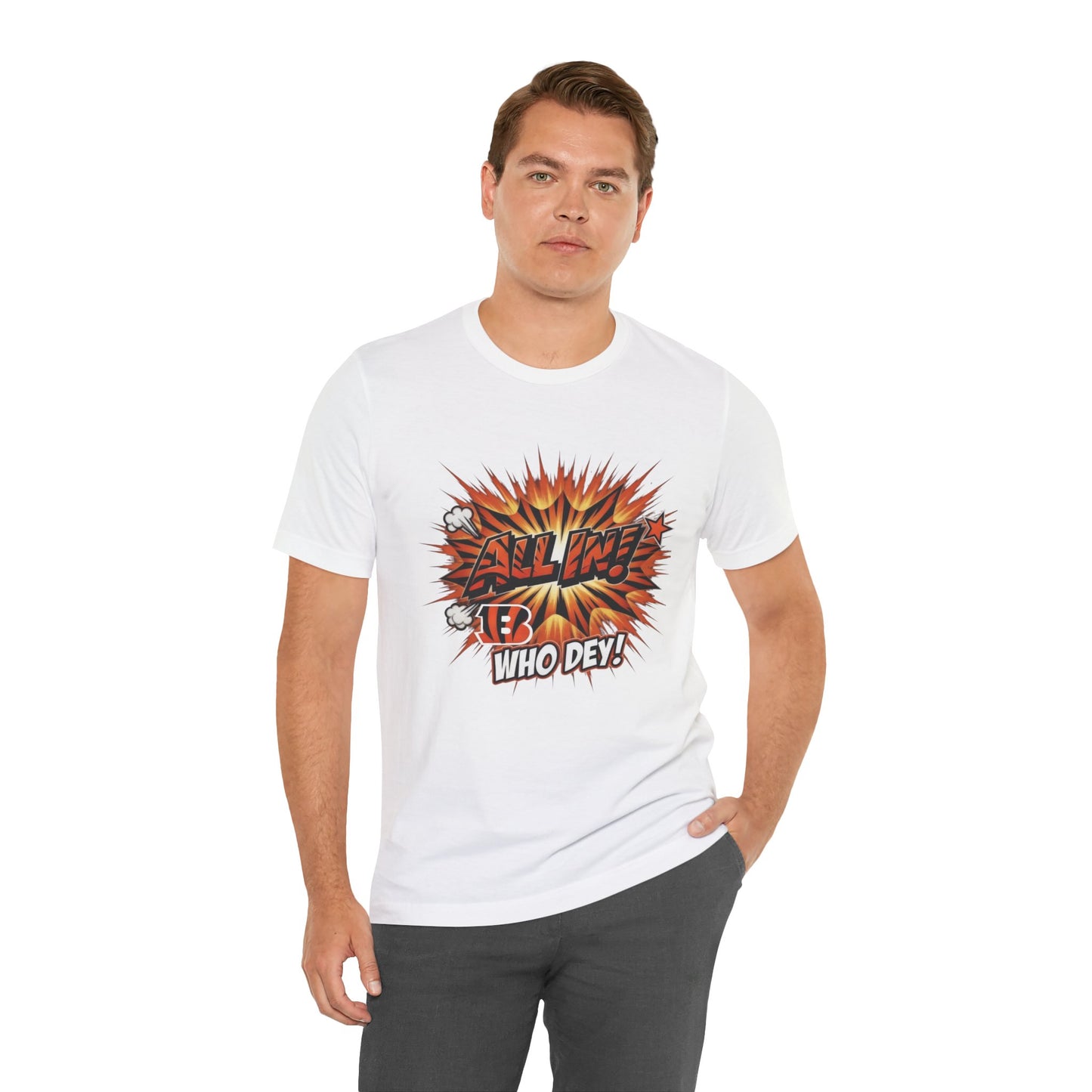 All In! Who Dey! Bengals Fan T-Shirt – All In Comic Burst Tee