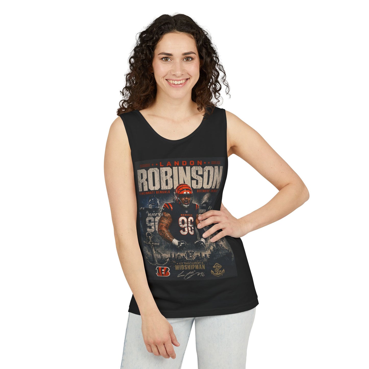Landon Robinson #96 Bengals/Navy Football Tank Top — Vintage Game-Day Jersey Tribute