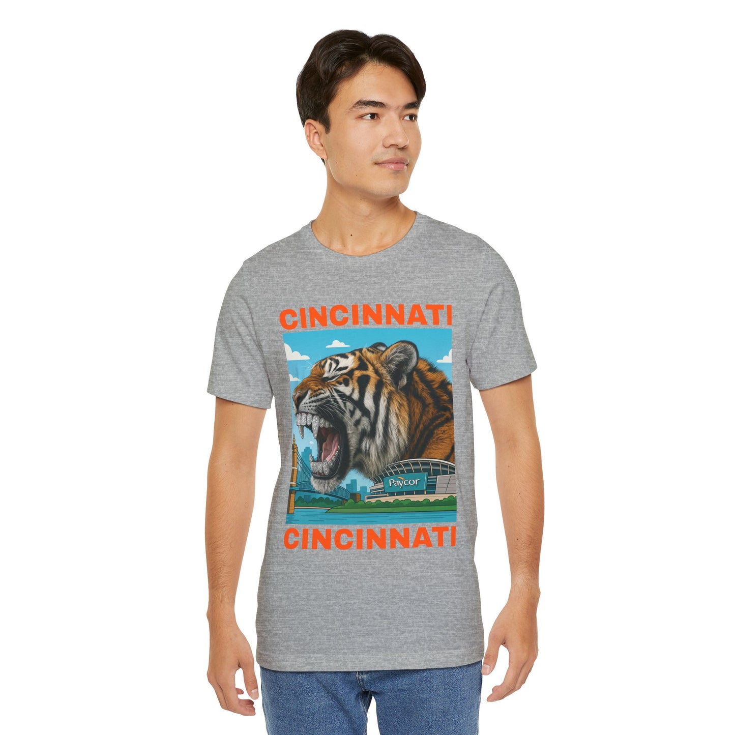 Iced Out Grillz Cincinnati Tiger Graphic T‑Shirt – Roaring City Skyline Tee
