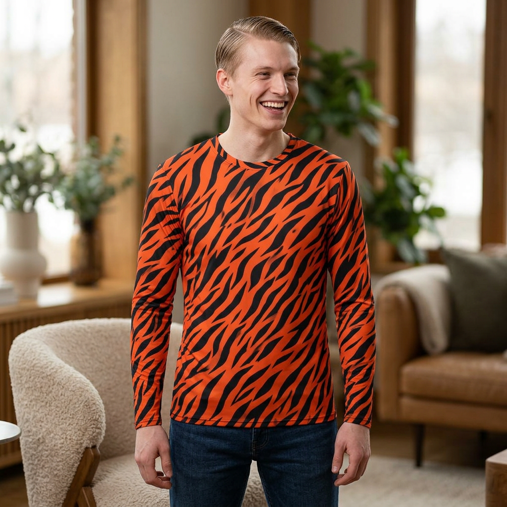Stripe Out Long Sleeve Shirt — Bold Orange Animal Print AOP