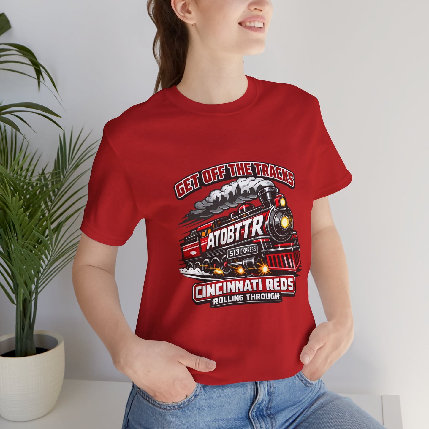 Cincinnati Reds Vintage Train "GET OFF THE TRACKS" Tee — Baseball Fan Shirt