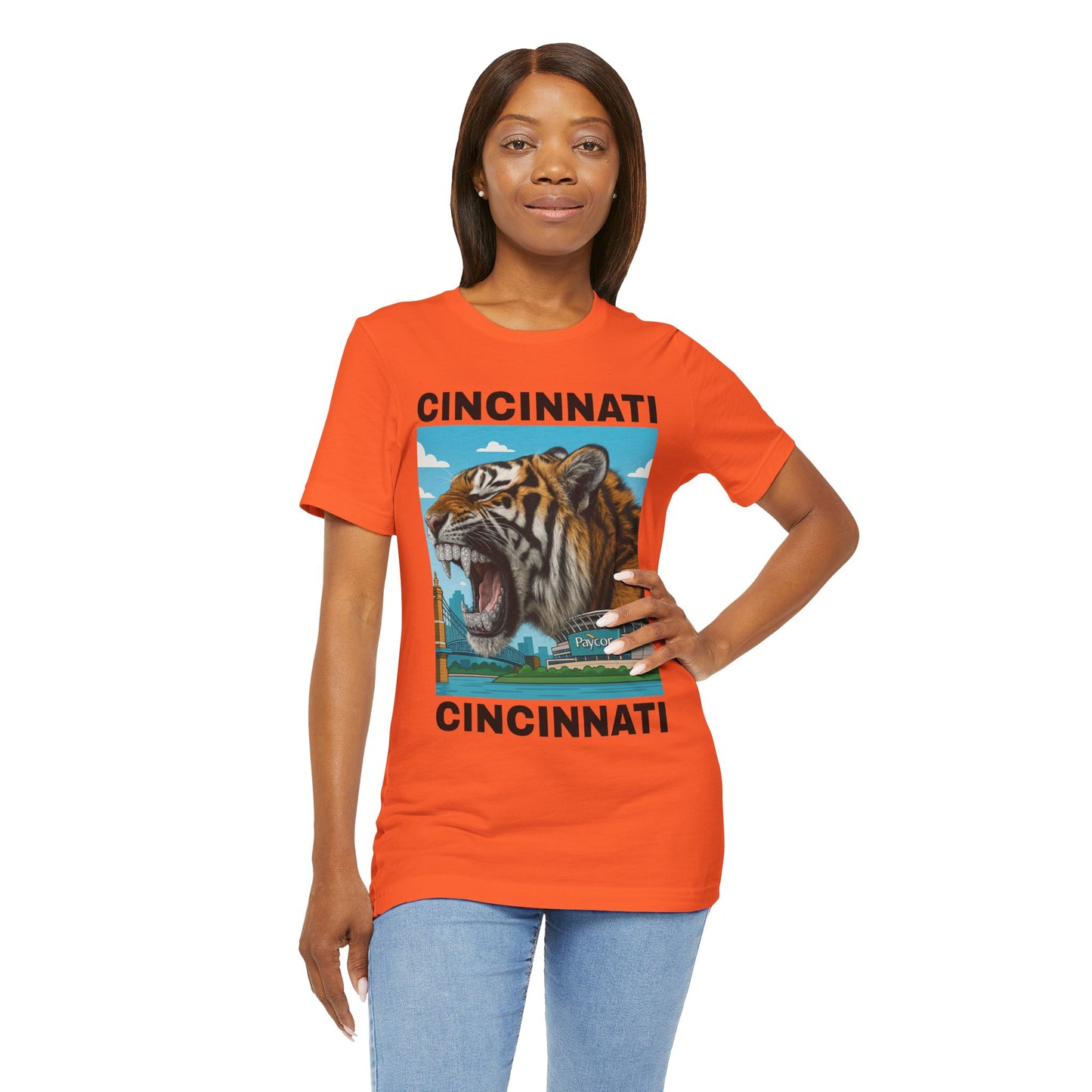 Iced Out Grillz Cincinnati Tiger Graphic T‑Shirt – Roaring City Skyline Tee