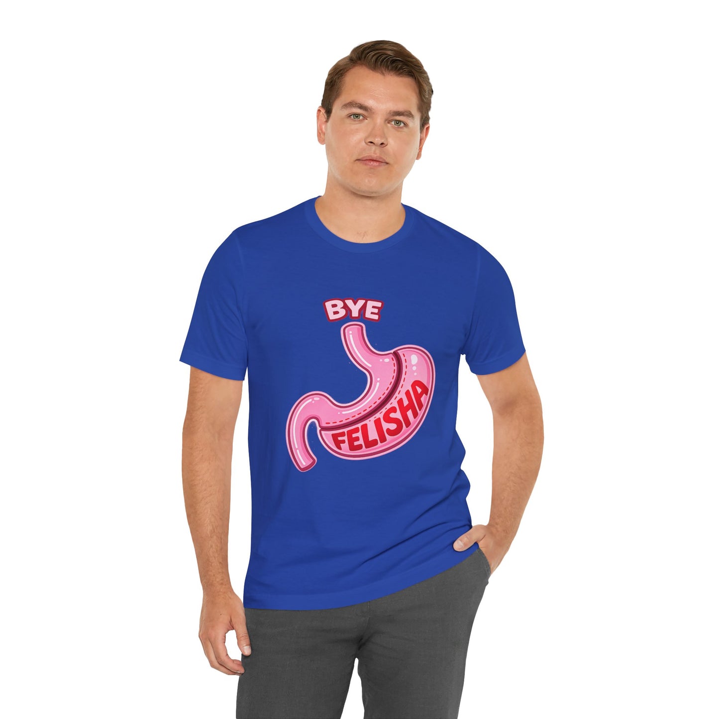 Bye Felisha Gastric Sleeve Stomach Graphic Tee — Funny Pink Cartoon Stomach T-Shirt