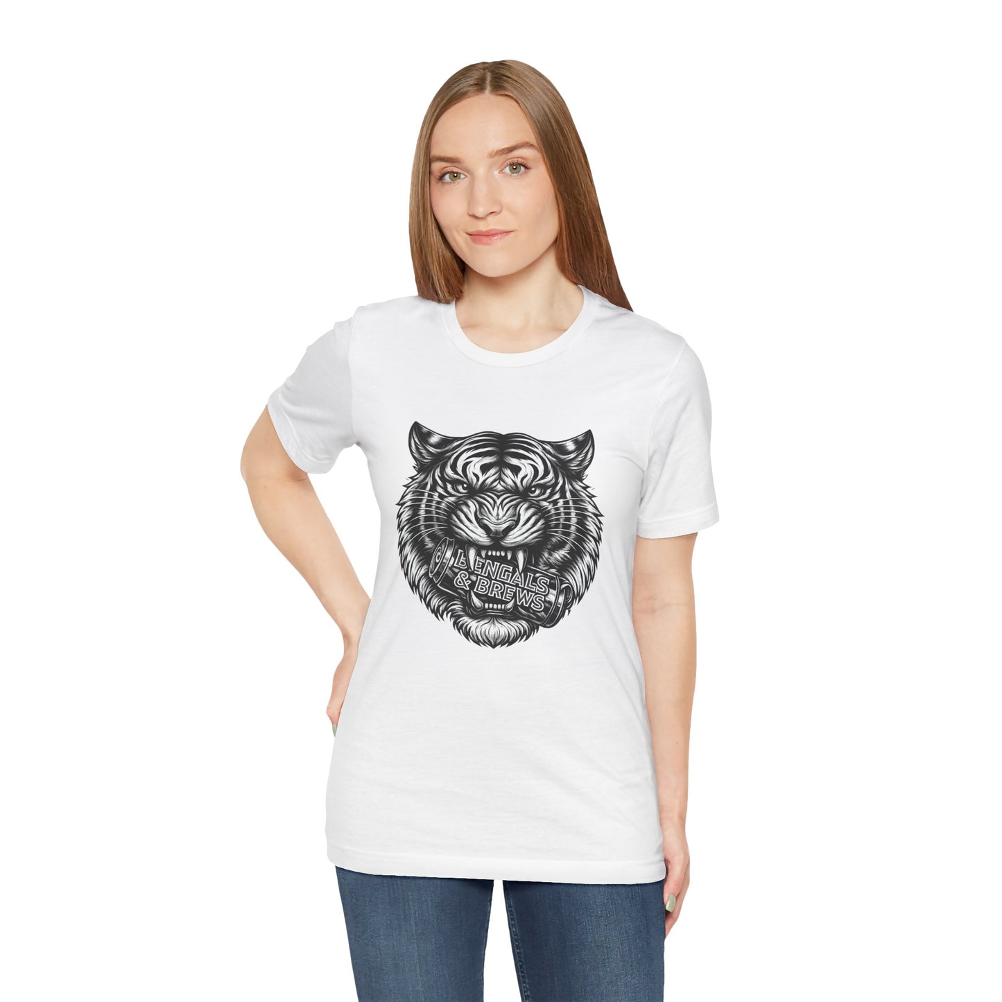 Bengals and Brews Black and White — Fierce Vintage Tiger Head Graphic T-Shirt