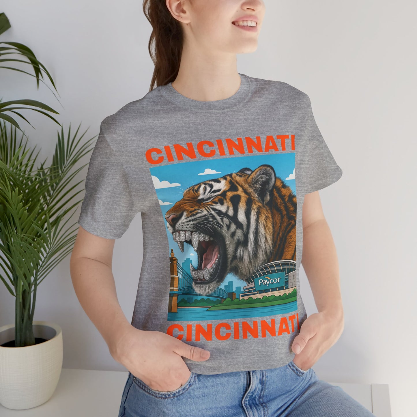 Iced Out Grillz Cincinnati Tiger Graphic T‑Shirt – Roaring City Skyline Tee