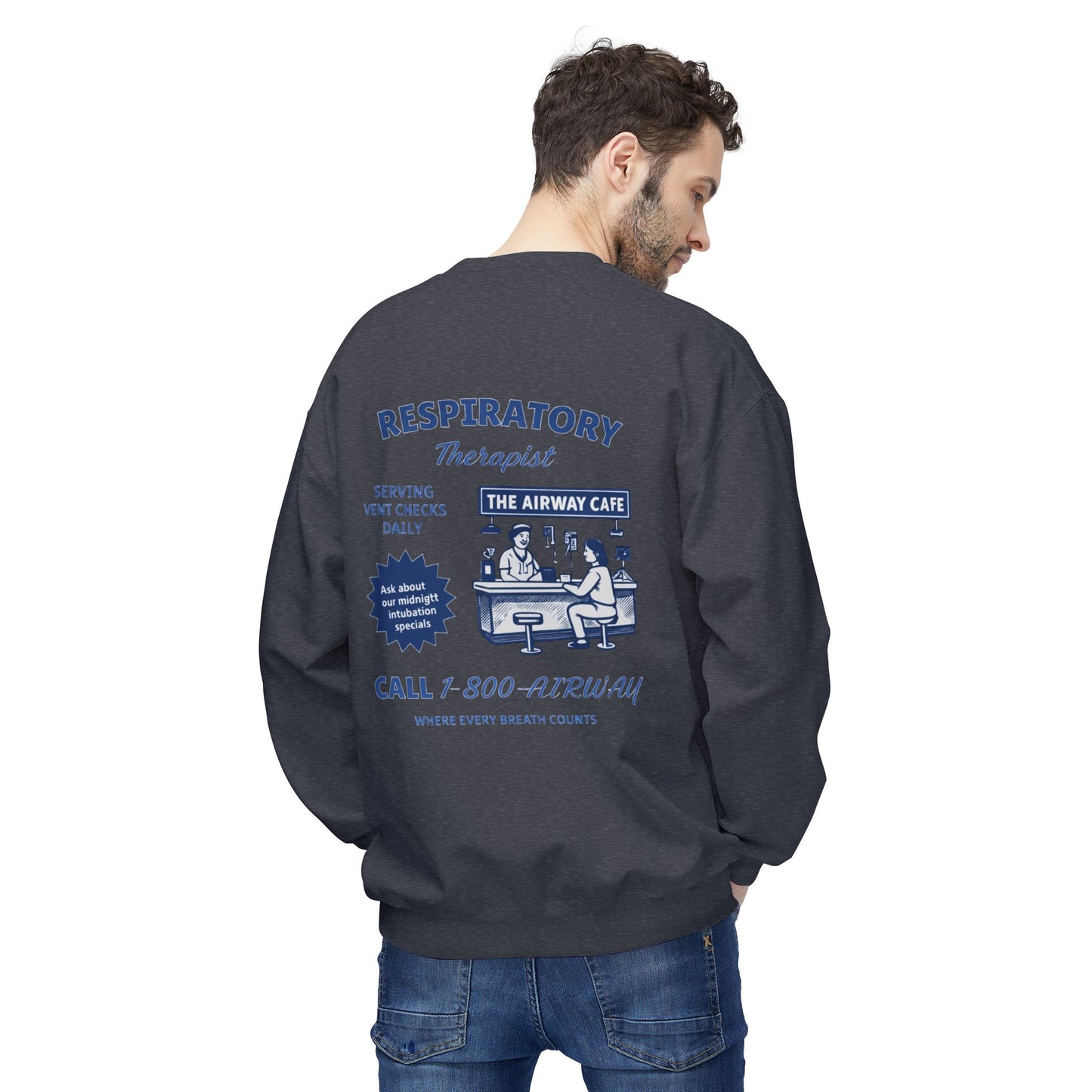 Breathing Anatomy Crewneck Sweatshirt — "It's Just Breathing" Pulmonary Science Pullover