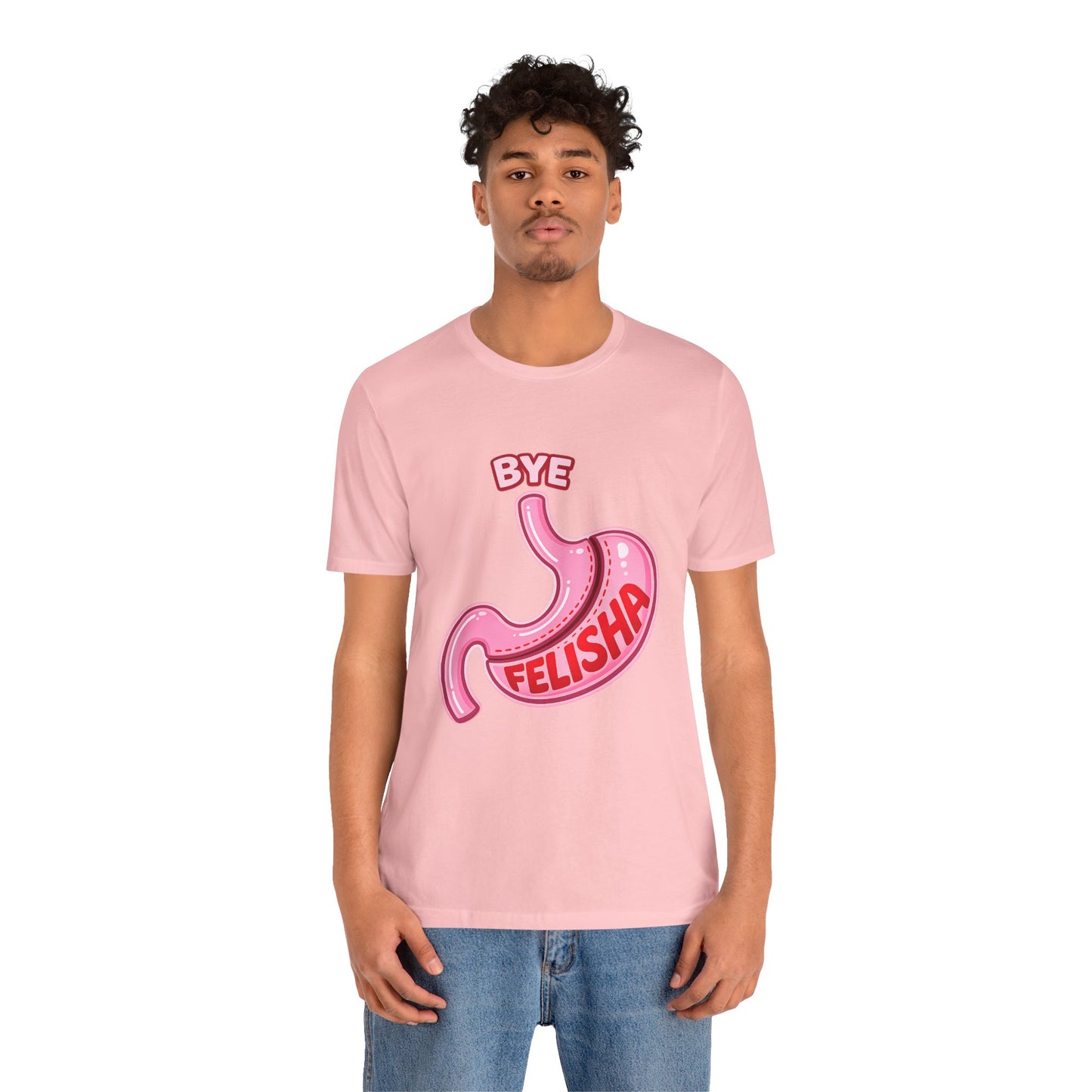 Bye Felisha Gastric Sleeve Stomach Graphic Tee — Funny Pink Cartoon Stomach T-Shirt