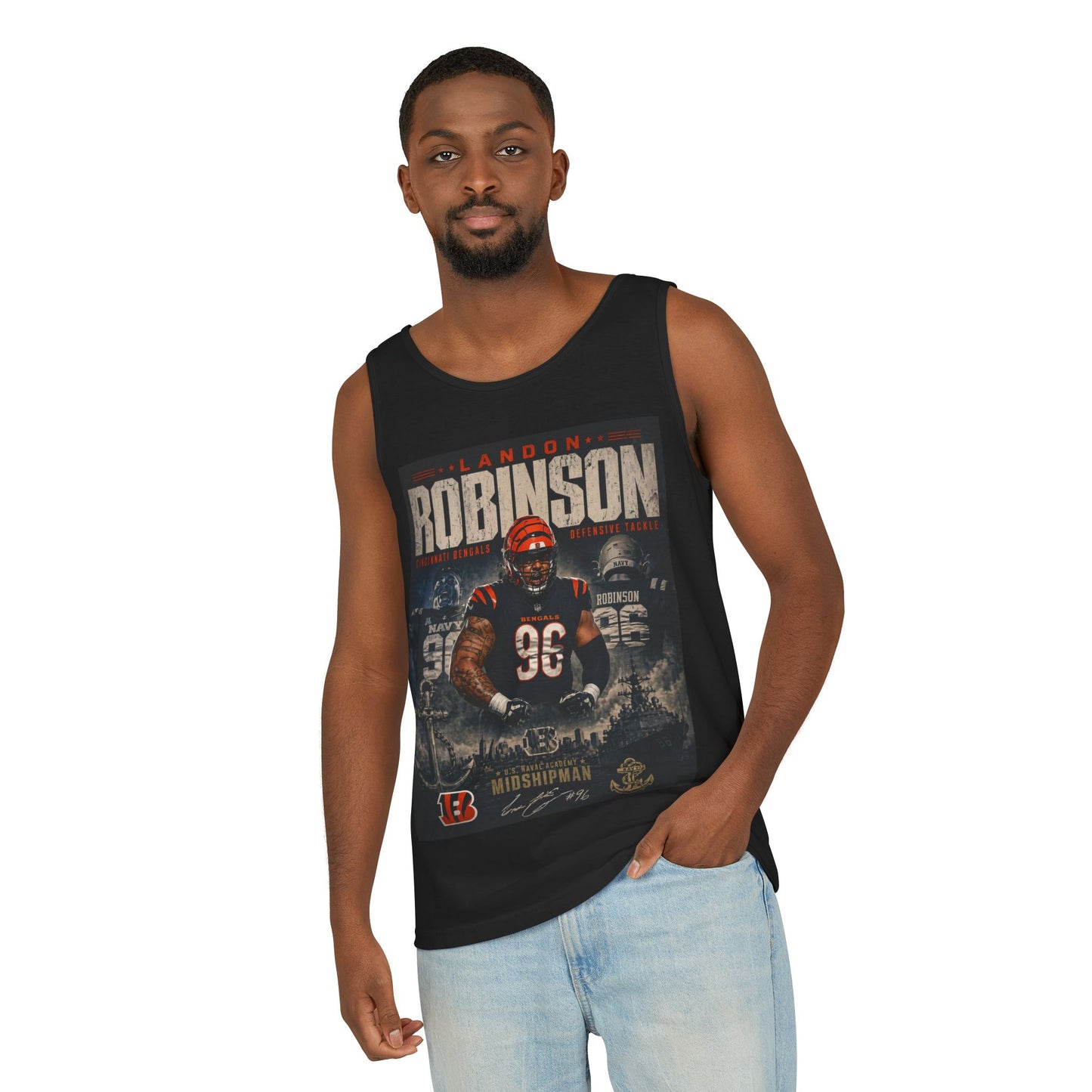 Landon Robinson #96 Bengals/Navy Football Tank Top — Vintage Game-Day Jersey Tribute