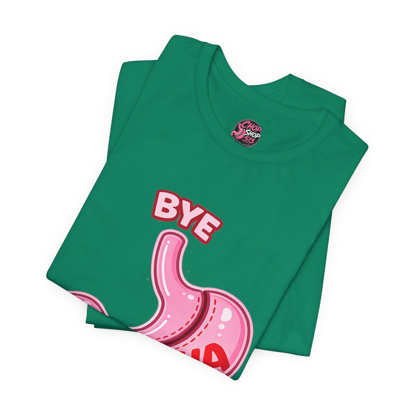 Bye Felisha Gastric Sleeve Stomach Graphic Tee — Funny Pink Cartoon Stomach T-Shirt