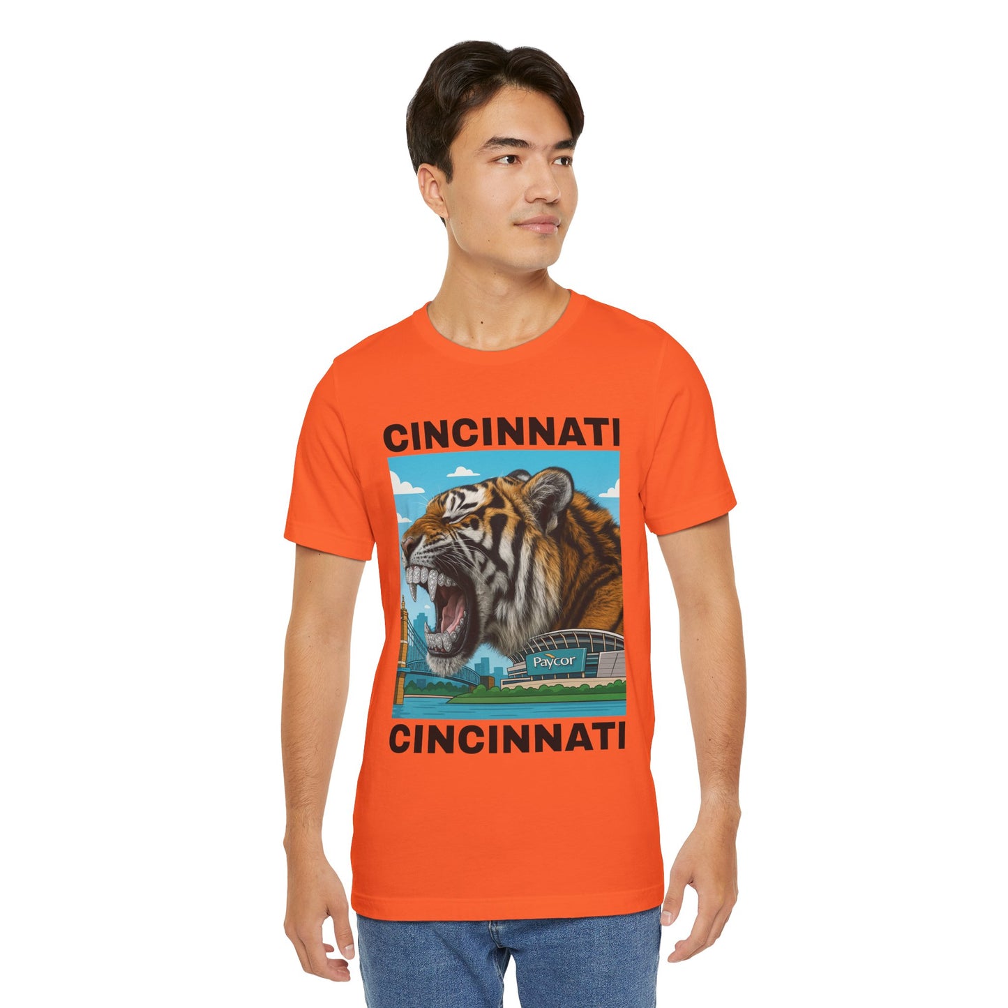 Iced Out Grillz Cincinnati Tiger Graphic T‑Shirt – Roaring City Skyline Tee