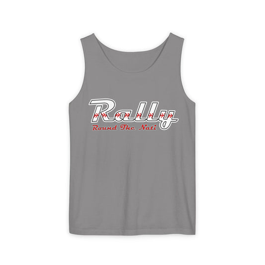 Rally Unisex Garment-Dyed Tank Top, Sporty Summer Wear, Casual Activewear, Fitness Gift, Concert Outfit