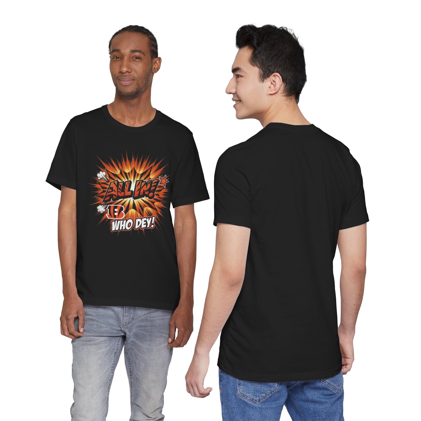All In! Who Dey! Bengals Fan T-Shirt – All In Comic Burst Tee