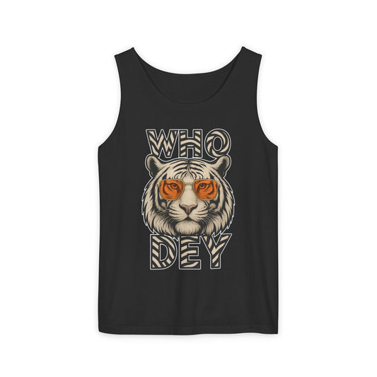 Unisex Tiger Print Tank Top, Casual Summer Wear, Perfect for Parties, Beach Days, Who Dey Fan Gear, Gifts for Animal Lovers