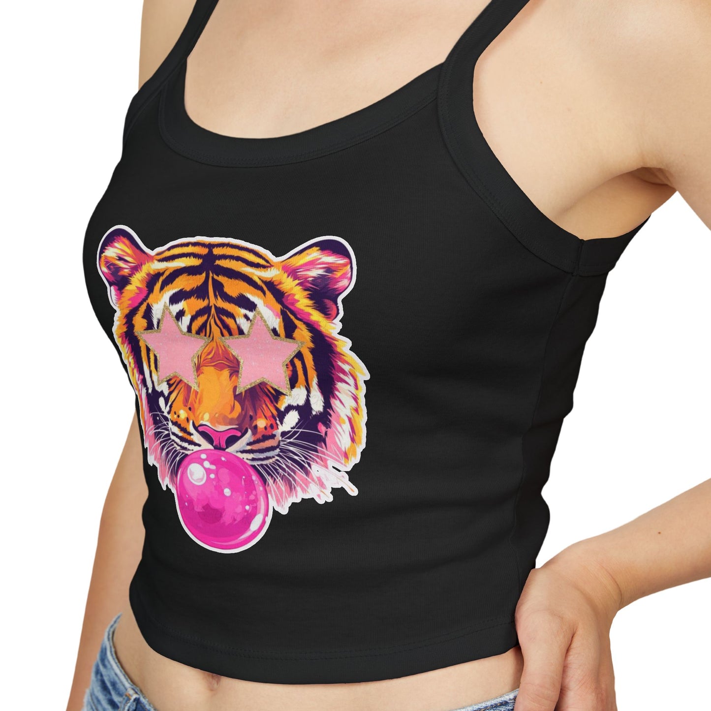 Bubble blowing Fierce Tiger Graphic Tank Top | Women's Spaghetti Strap | Cool Summer Apparel | Trendy Gift | Animal Lover Top | Festival Fashion | [...]