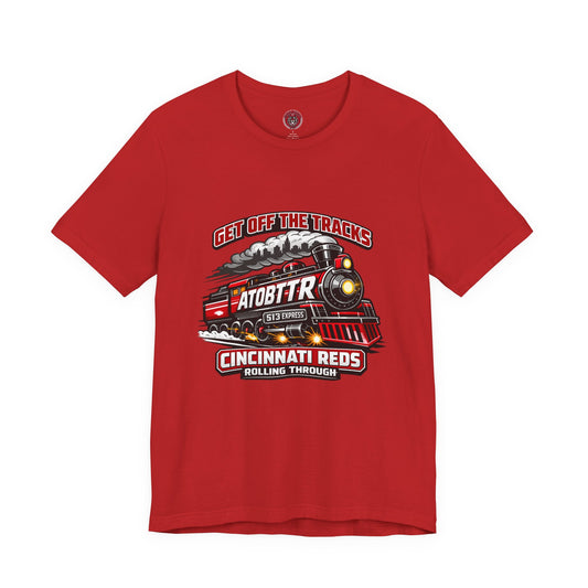 Cincinnati Reds Vintage Train "GET OFF THE TRACKS" Tee — Baseball Fan Shirt