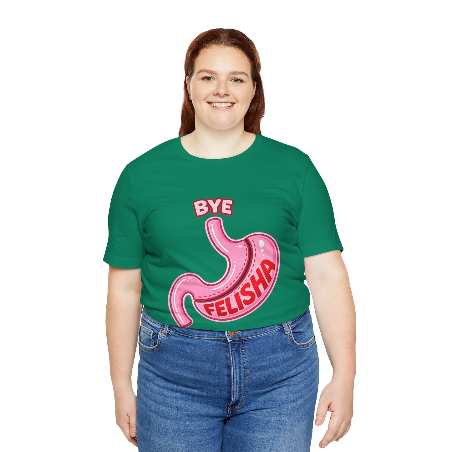 Bye Felisha Gastric Sleeve Stomach Graphic Tee — Funny Pink Cartoon Stomach T-Shirt