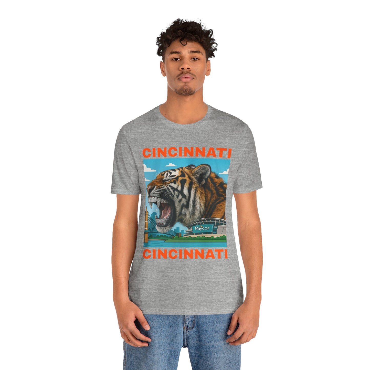 Iced Out Grillz Cincinnati Tiger Graphic T‑Shirt – Roaring City Skyline Tee