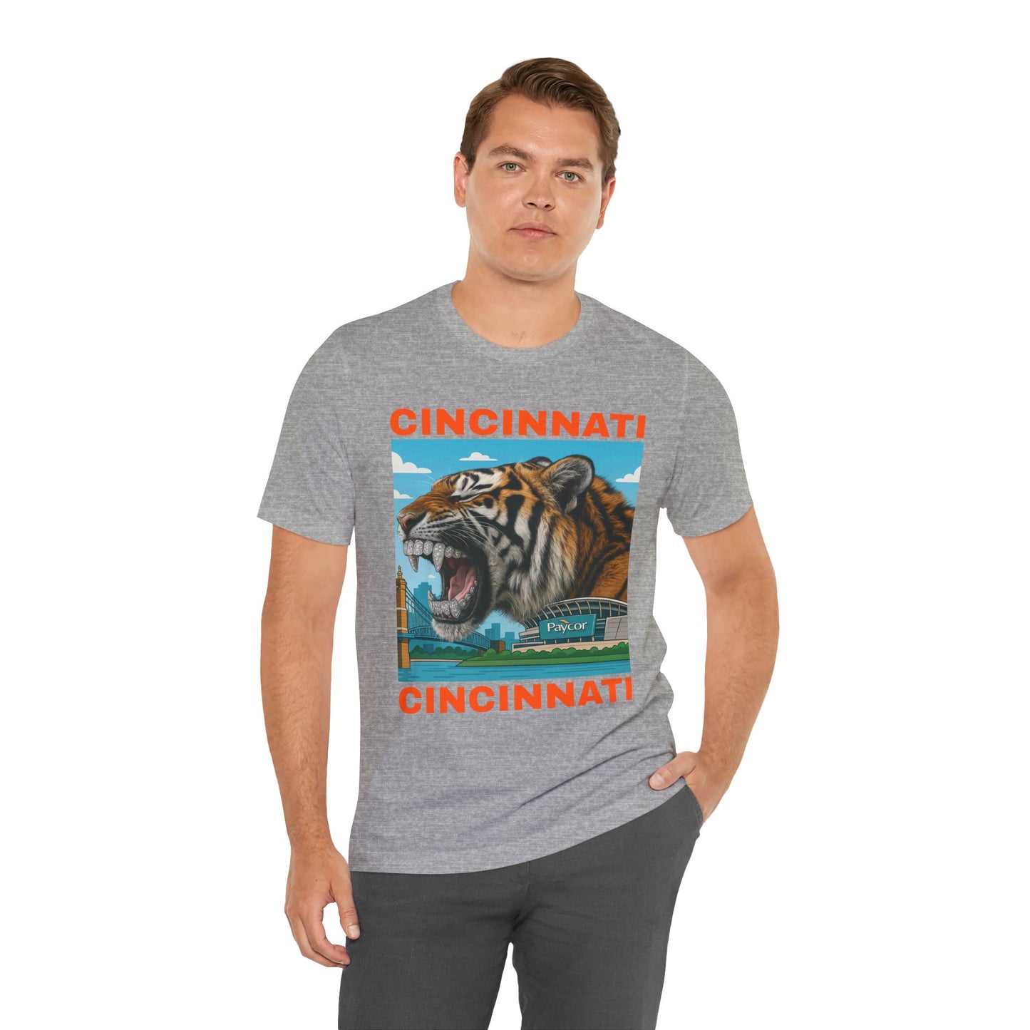 Iced Out Grillz Cincinnati Tiger Graphic T‑Shirt – Roaring City Skyline Tee