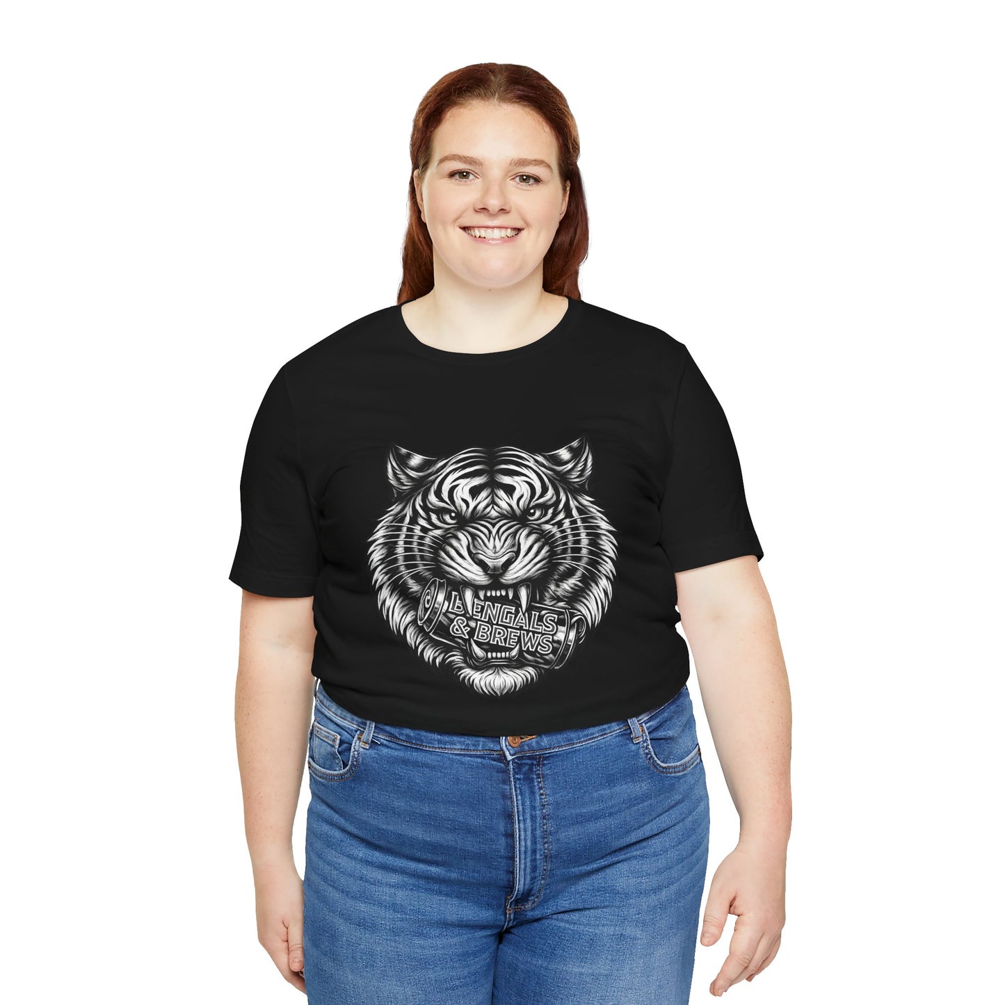 Bengals and Brews Black and White — Fierce Vintage Tiger Head Graphic T-Shirt