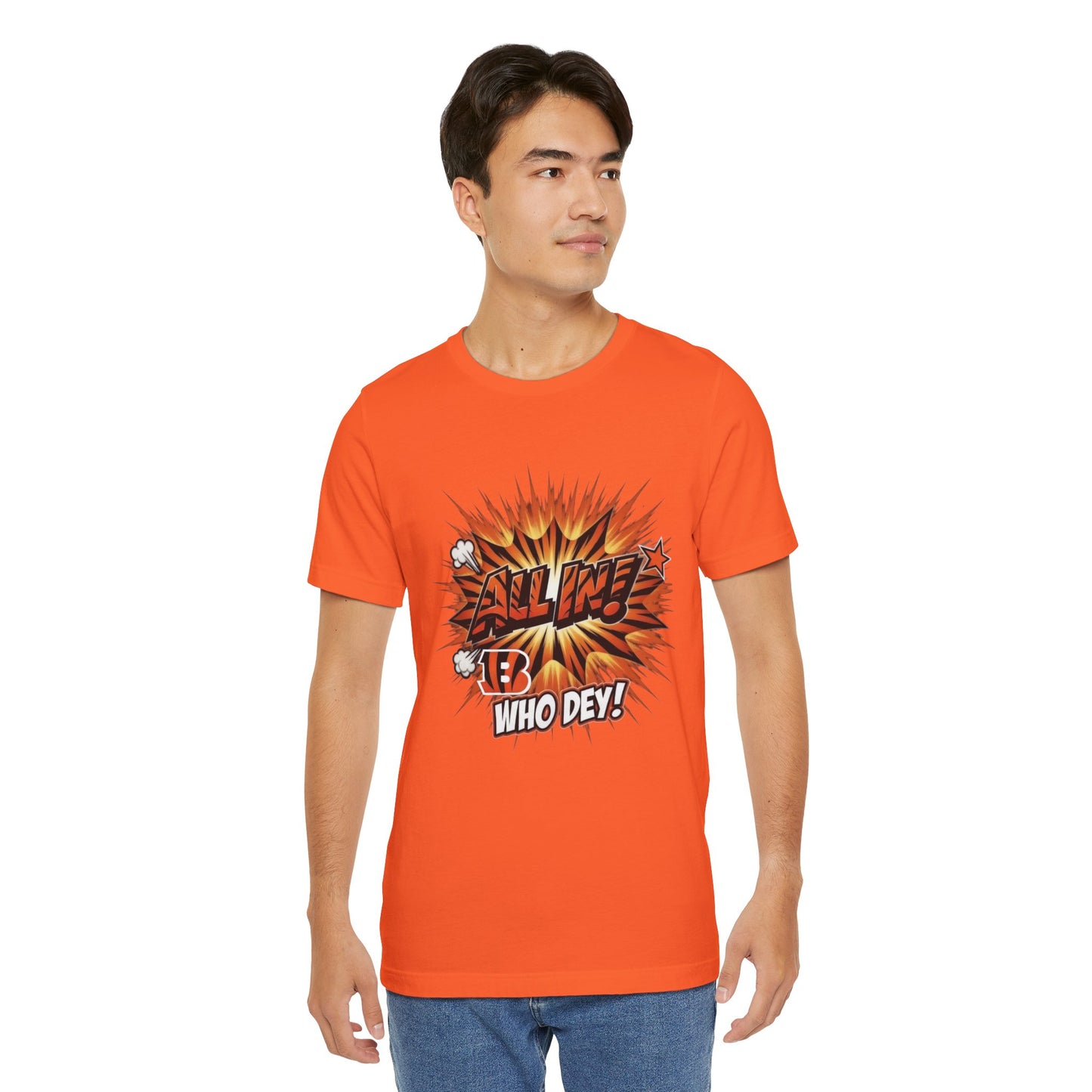 All In! Who Dey! Bengals Fan T-Shirt – All In Comic Burst Tee