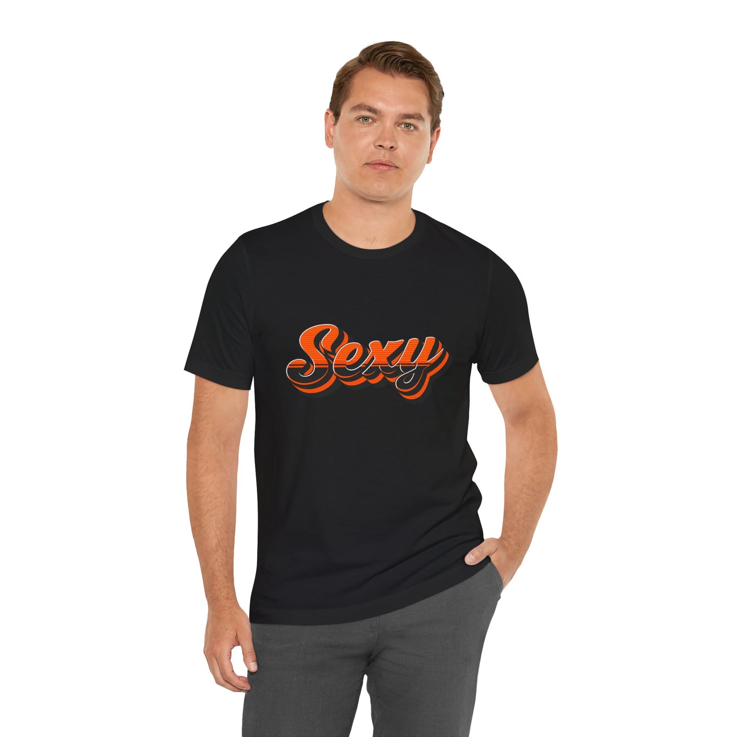 Sexy Dexy Retro Script Tee — Vintage Orange Layered Lettering T-Shirt