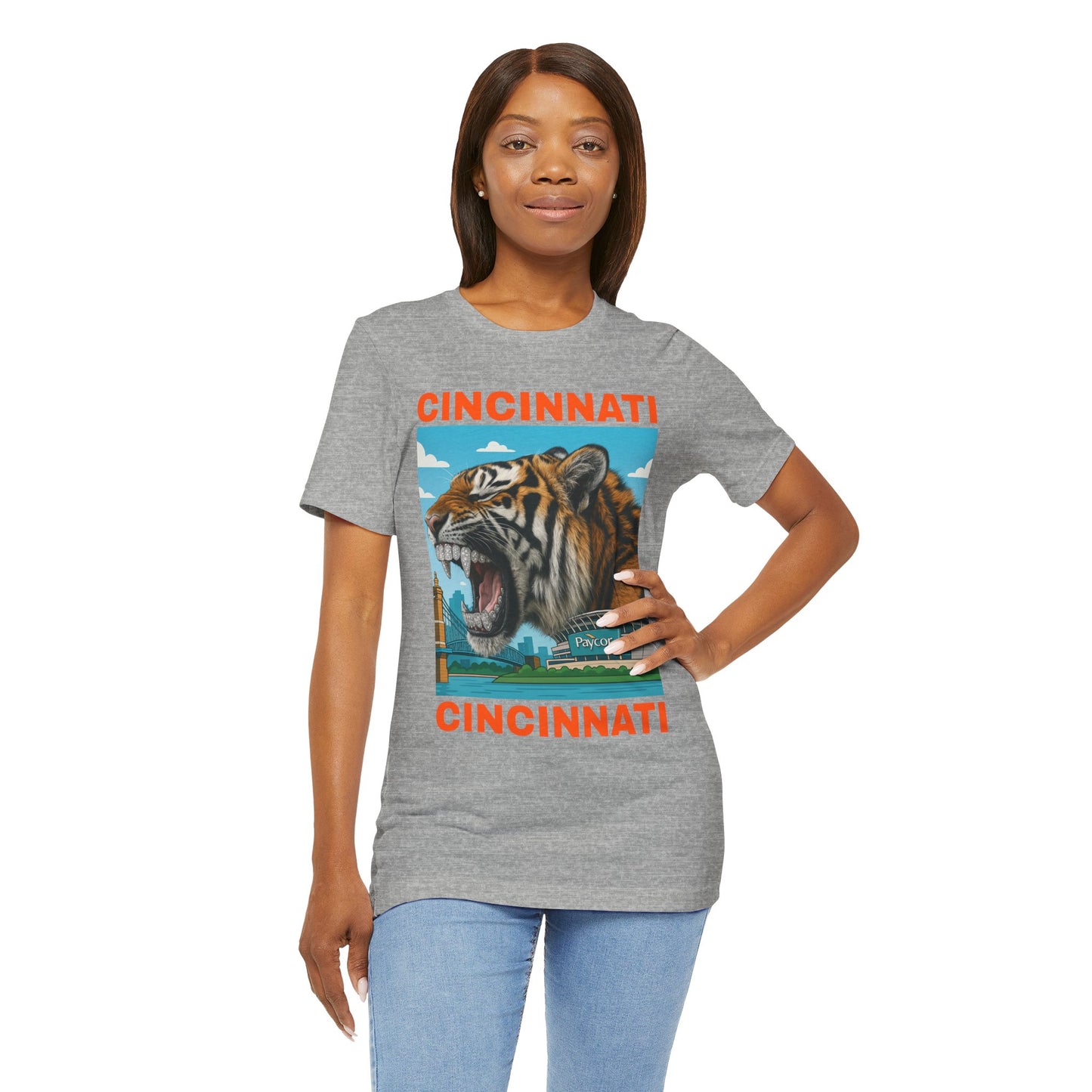 Iced Out Grillz Cincinnati Tiger Graphic T‑Shirt – Roaring City Skyline Tee