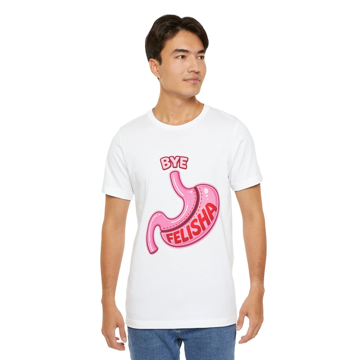 Bye Felisha Gastric Sleeve Stomach Graphic Tee — Funny Pink Cartoon Stomach T-Shirt