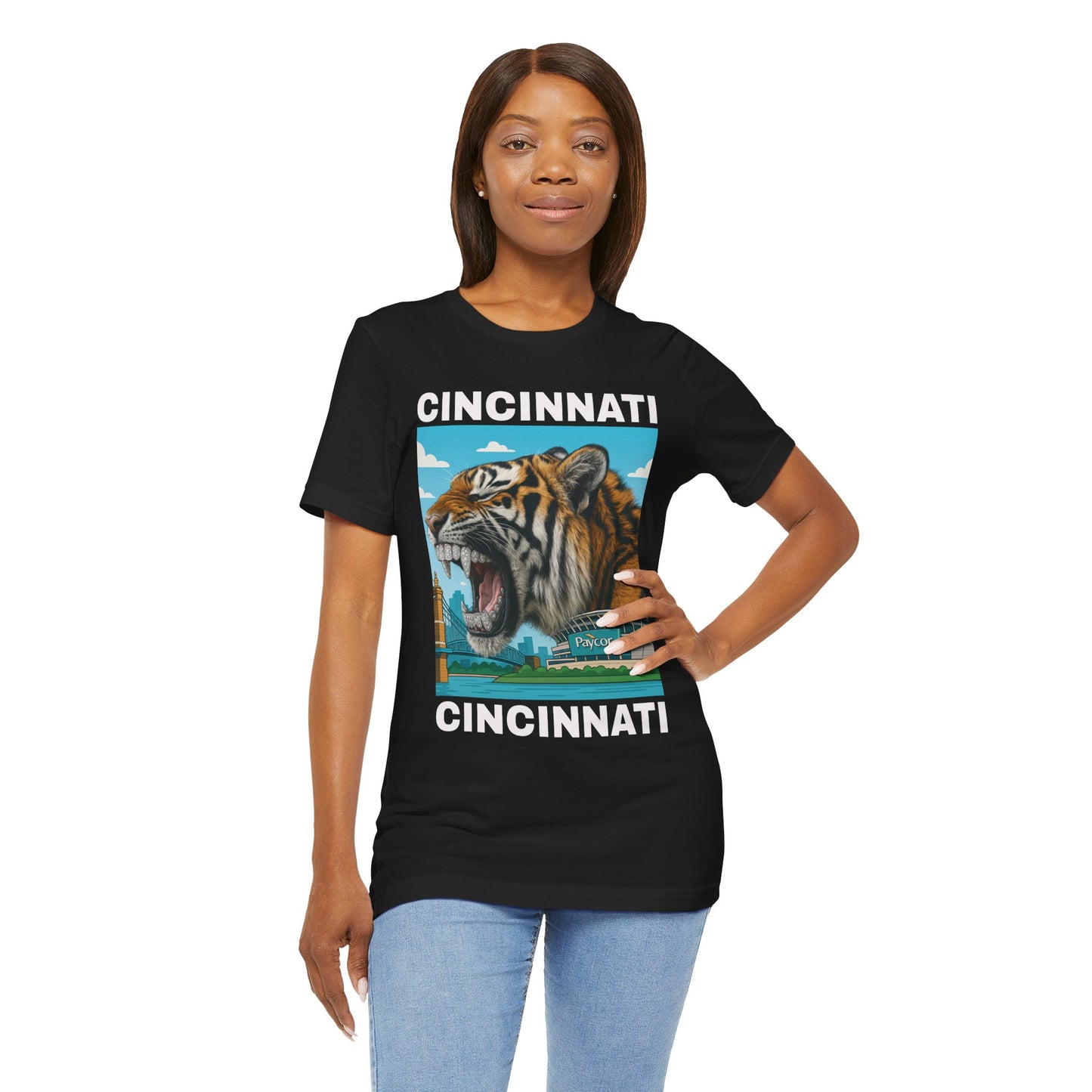 Iced Out Grillz Cincinnati Tiger Graphic T‑Shirt – Roaring City Skyline Tee