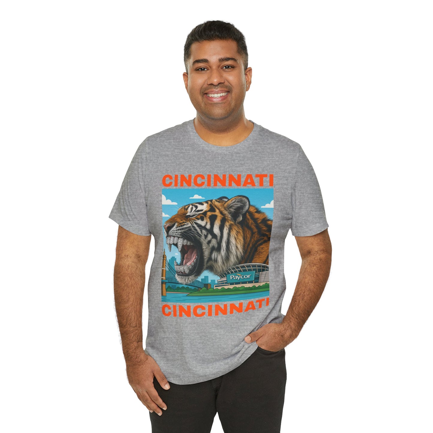 Iced Out Grillz Cincinnati Tiger Graphic T‑Shirt – Roaring City Skyline Tee