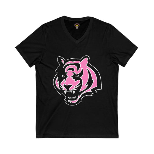 Pink Tiger V-Neck Tee for Animal Lovers