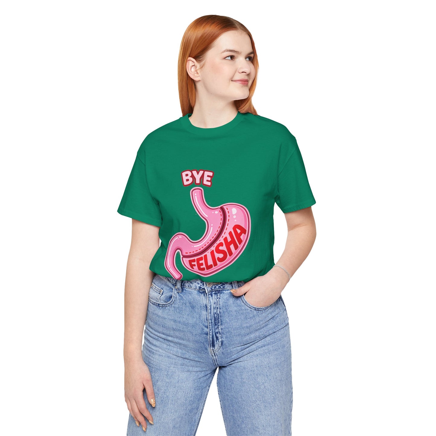 Bye Felisha Gastric Sleeve Stomach Graphic Tee — Funny Pink Cartoon Stomach T-Shirt
