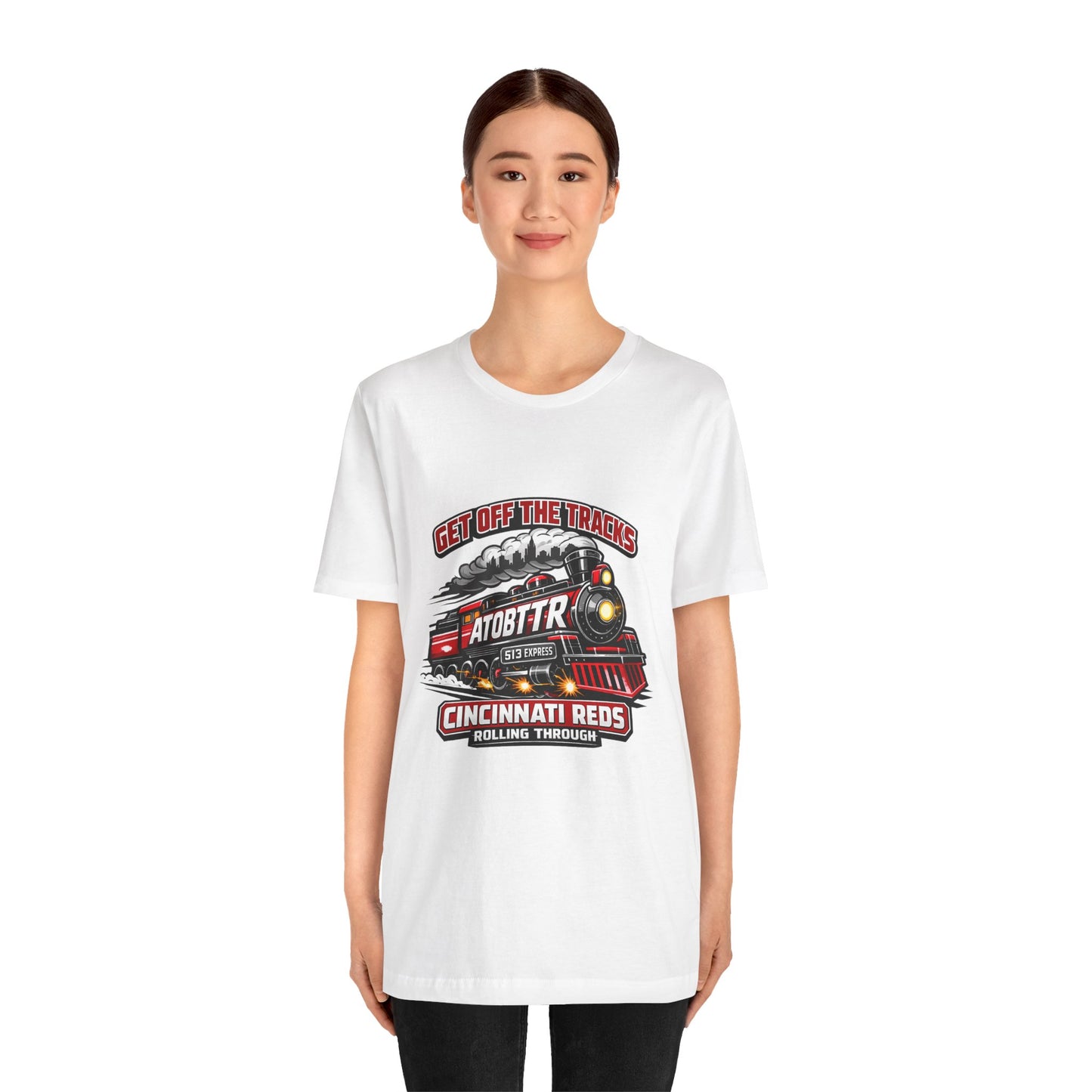 Cincinnati Reds Vintage Train "GET OFF THE TRACKS" Tee — Baseball Fan Shirt