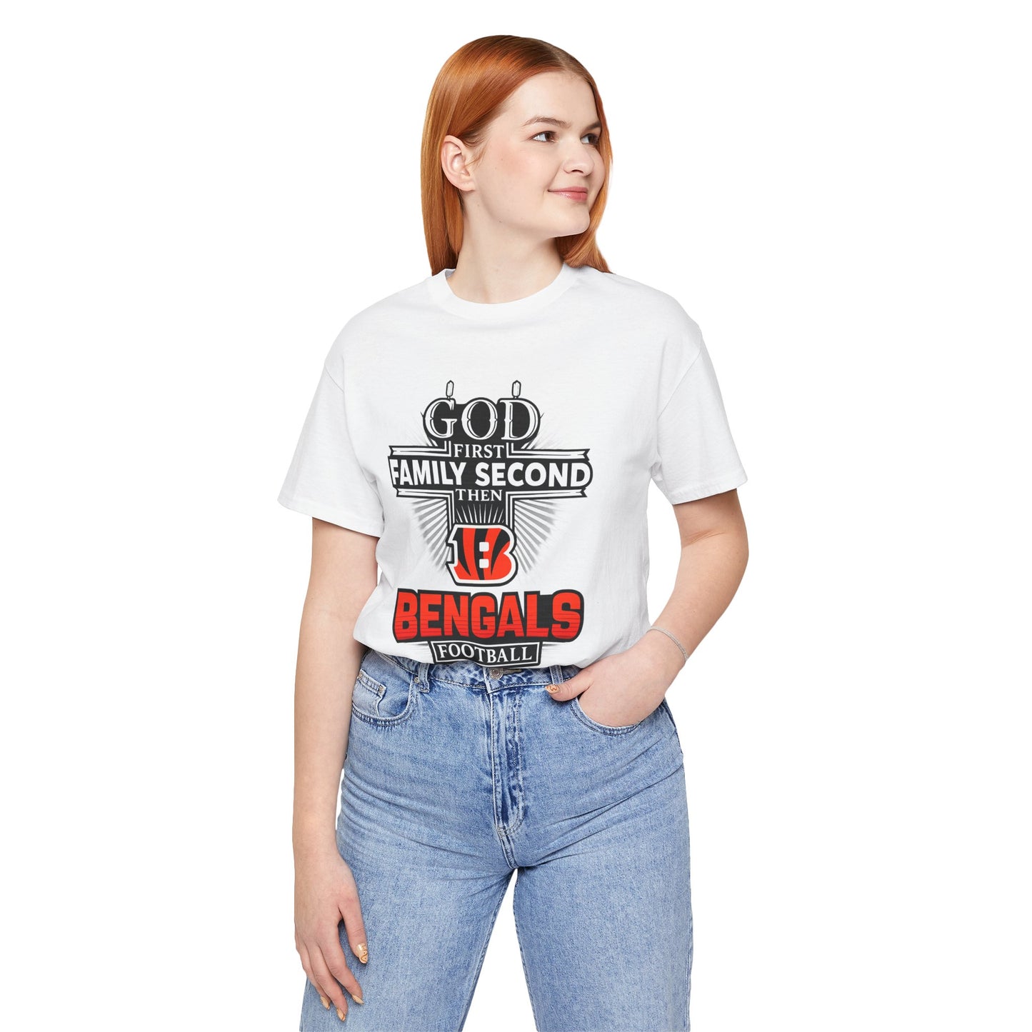 God 1st Bengals Football Tee — "God First, Family Second, Then Bengals" Fan Shirt