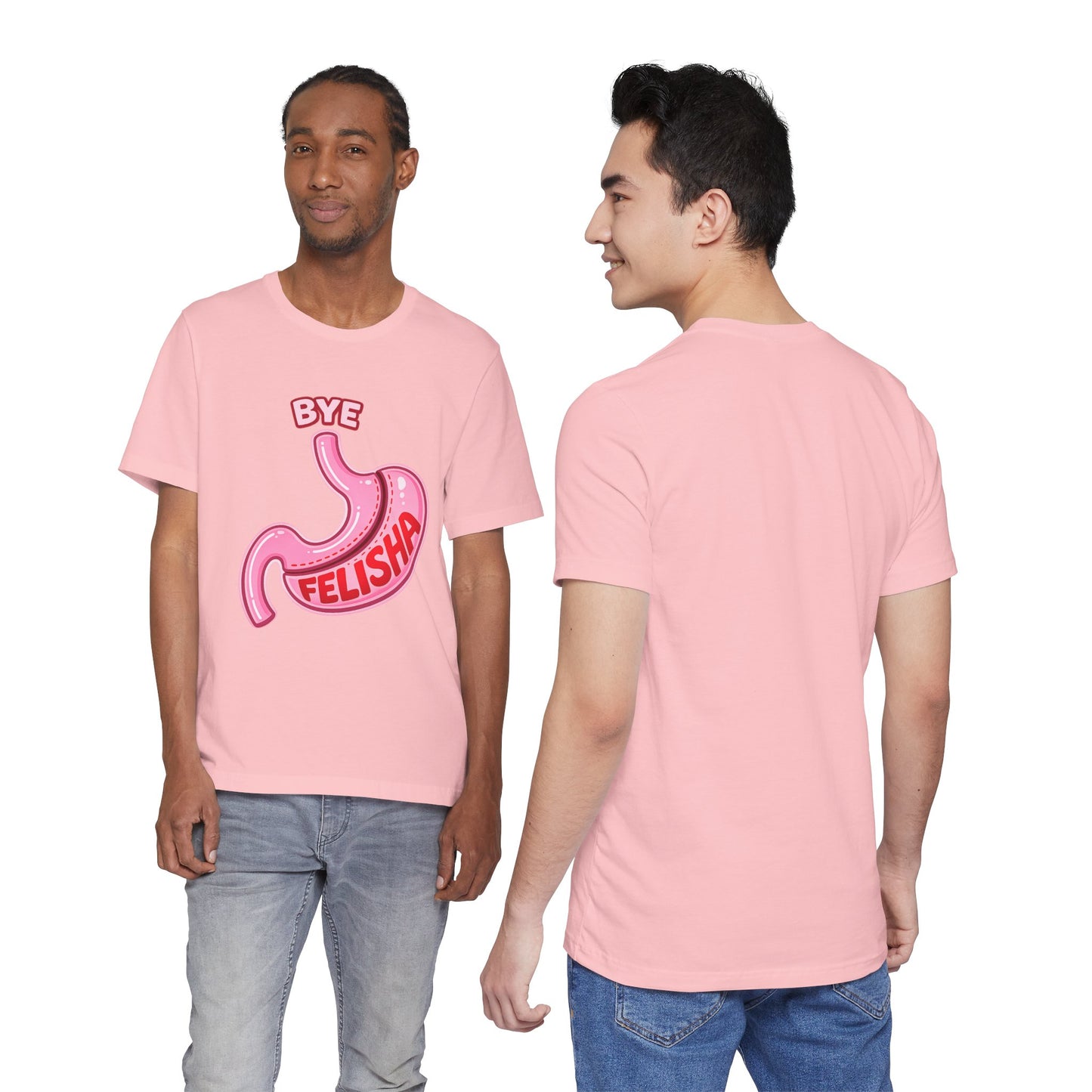Bye Felisha Gastric Sleeve Stomach Graphic Tee — Funny Pink Cartoon Stomach T-Shirt